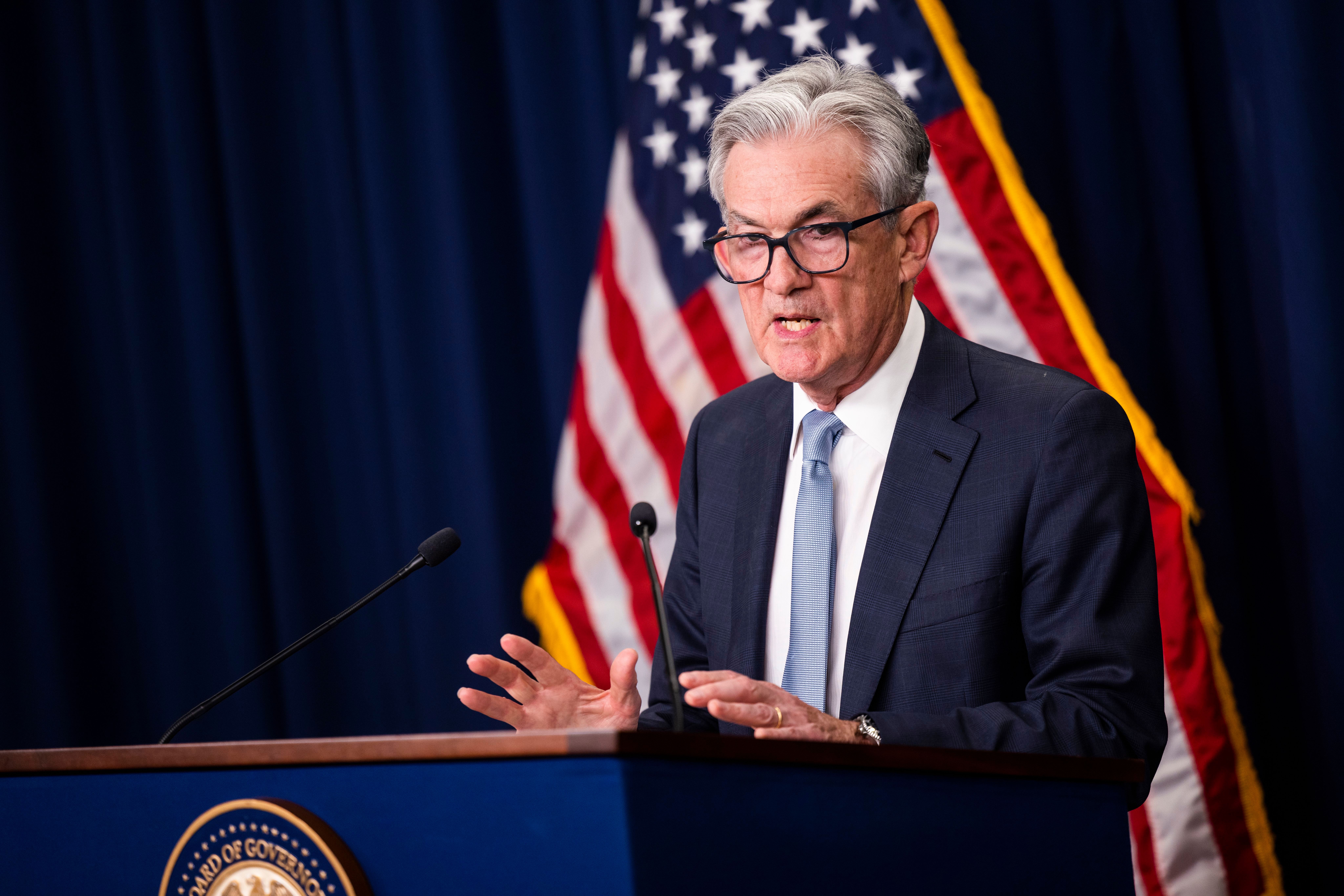 Federal Reserve Board Chairman Jerome Powell at a news conference in June 2022