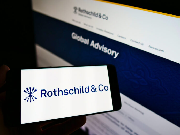 Cellphone with logo of French financial services company Rothschild and Co.