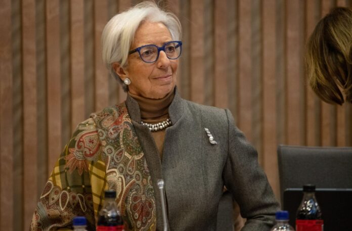 President of the ECB Christine Lagarde at the European Central Bank Governing Council in February 2023