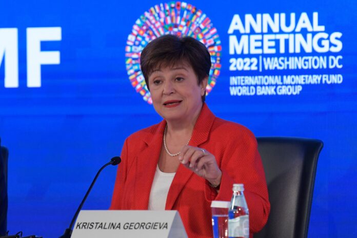International Monetary Fund(IMF) Manager Director Kristalina Georgieva at a press meeting at HQ1/IMF in Washington DC, USA in 2022