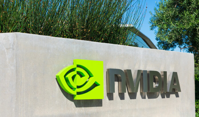 Nvidia logo and sign at company headquarters in Silicon Valley, California
