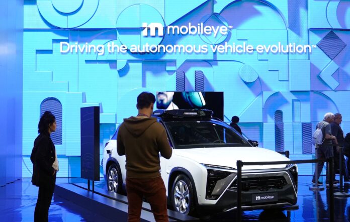 Mobileye Co booth at the exhibition hall of CES 2023 in Las Vegas, USA in January 2023