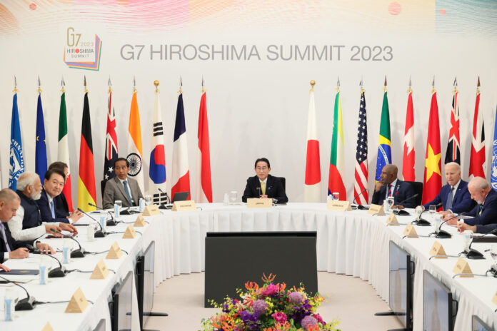 Leaders and delegates attend the second day of the G7 summit meeting in Hiroshima, Japan in May 2023